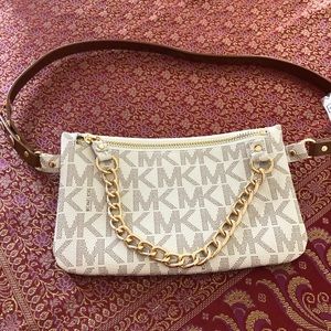 NWT Michael Kors White Leather Signature Belt Bag